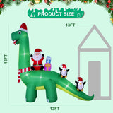 13Ft Christmas Inflatable Outdoor Decorations, Dinosaur Back Santa Claus Inflatable Decorations With Led Lights For Indo