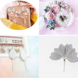 Artificial Silk Leaf Leaves, 200Pcs Single Rose Leaves Stems, Fake Faux Wired Silver Leaves For Diy Crafts Floral Arrangements Home Kitchen Wedding Birthday Party Decorations (Silver)