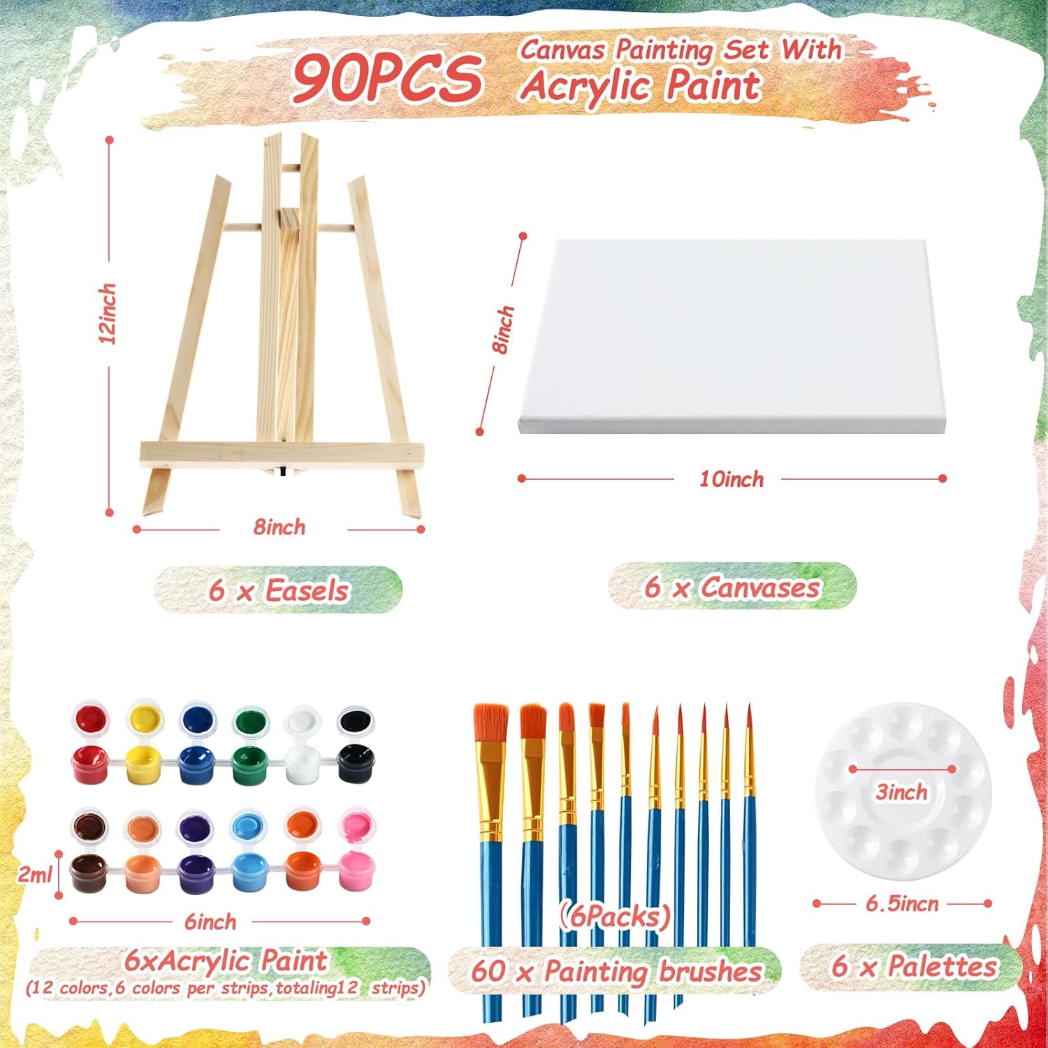 Acrylic Paint Set For Adults&Kids 90 Pcs Painting Supplies (12 Colors Acrylic Paint +12Inch Easels+8X10 Canvases+Brushes+Palettes)Paint Kits For Paint And Sip,Couples Painting Parties,Class...