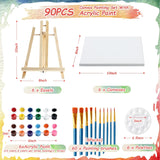Acrylic Paint Set For Adults&Kids 90 Pcs Painting Supplies (12 Colors Acrylic Paint +12Inch Easels+8X10 Canvases+Brushes+Palettes)Paint Kits For Paint And Sip,Couples Painting Parties,Class...
