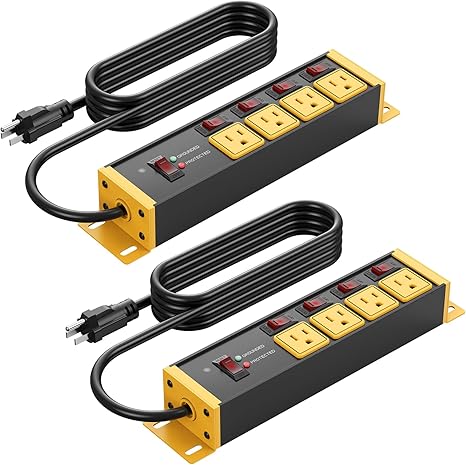 Heavy Duty Surge Protector Power Strip 2 Pack 4 Outlets Individual Switches 4FT 12AWG Yellow