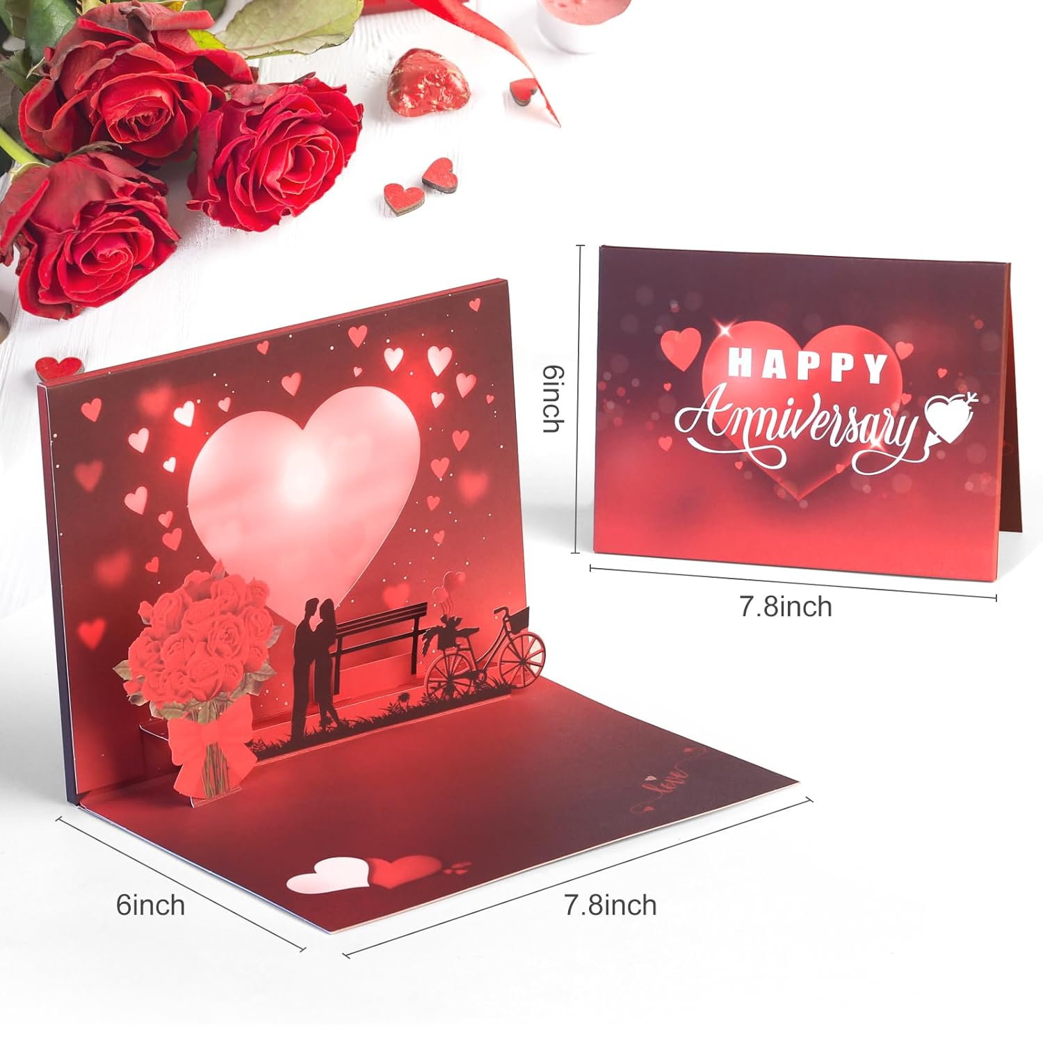 Valentines Day Cards, Anniversary Card With Light And Music For Her & Him, 3D Pop Up Valentine'S Day Card For Wife Husband Wedding Anniversary Present