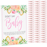 Don'T Say Baby Shower Game Sign - 8 X 10 In, 60 Pink Clothespins & Floral Design For Baby Shower Games For Girl