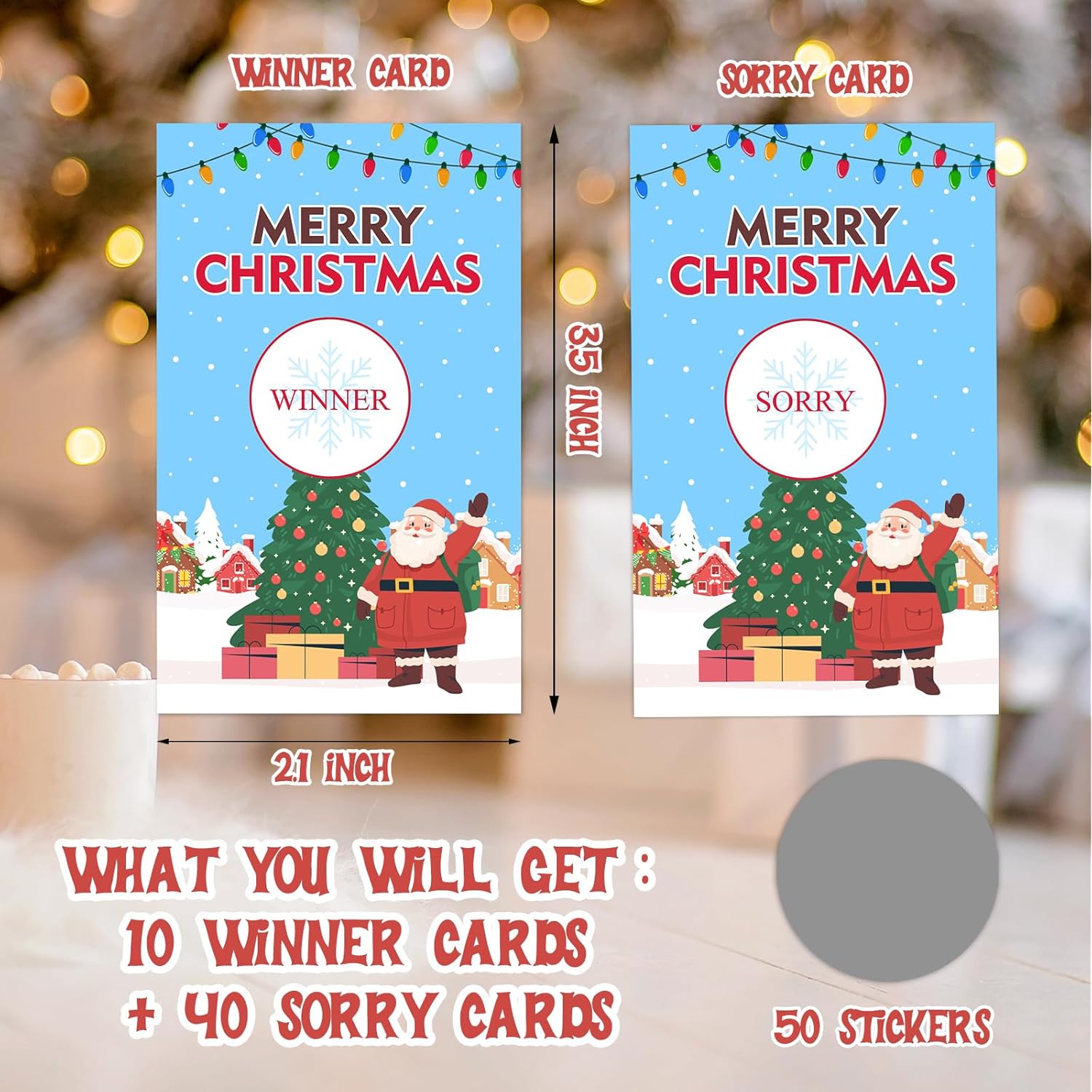 Christmas Scratch Off Cards - 50Pcs Xmas Party Scratch Prize Cards - Santa Festive Raffle Tickets For Adults Families Events Business Groups Game Supplies - D01