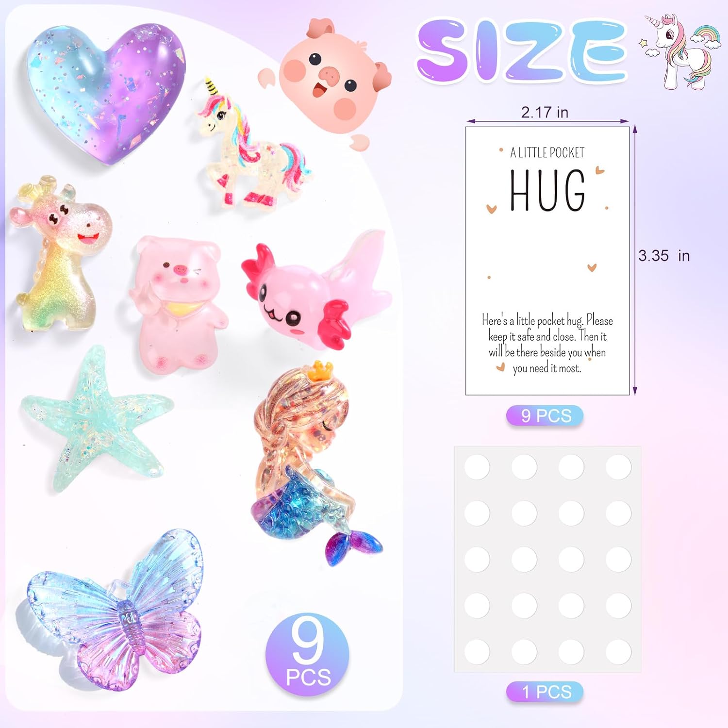 9 Sets Pocket Hug Bulk Valentines Positive Little Resin Animal Token Emotional Gifts With Inspirational Card For Friends Family Coworker Staff Student Teacher Gifts(Gradient Style)