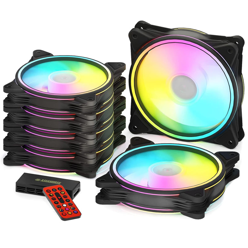 Asiahorse 120mm RGB Fans with Fan Hub and Remote, 24 Independently LEDs Four L