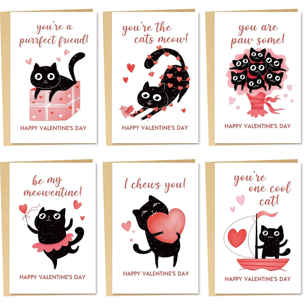Cat Valentine'S Day Cards Bulk For Kids School, 24 Pack Funny Black Cat Valentines Day Cards With Envelopes & Stickers, 4 X 6 Inch Cute Valentines Day Notecards For Boys Girls Classroom Exchange Party