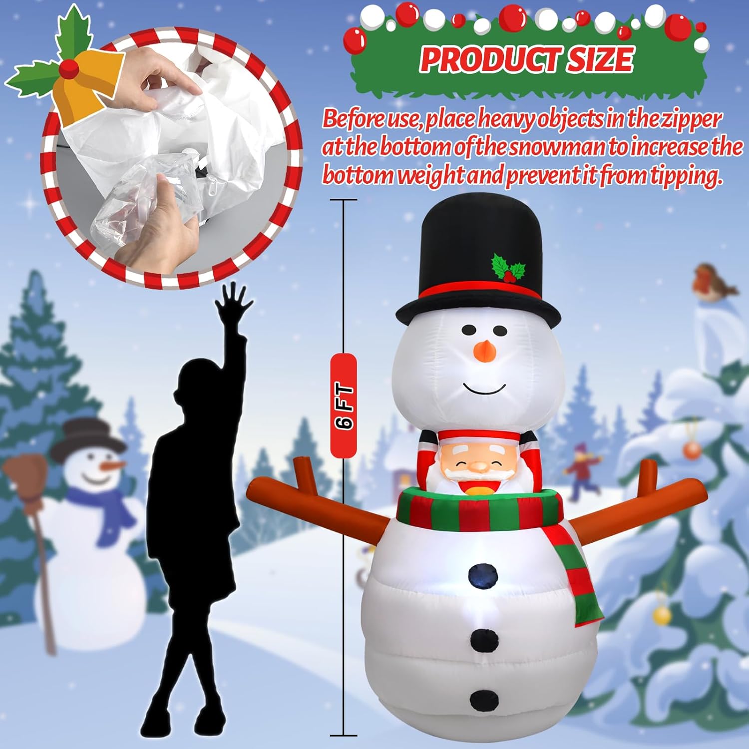 6Ft Christmas Inflatable Outdoor Decorations Animated Snowman Santa Claus Pop Up Xmas Blow Ups Holiday Yard Decor With L