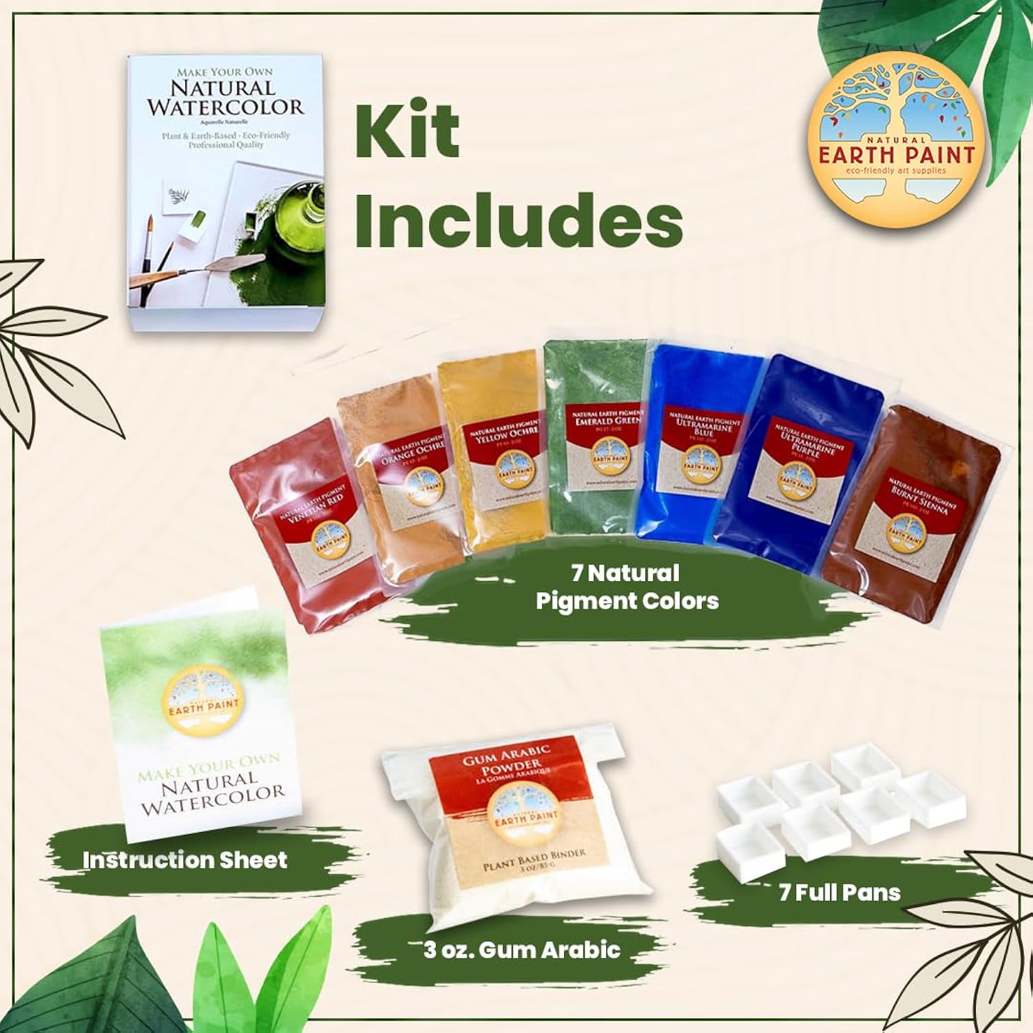 Natural Watercolor Kit | Eco Friendly | Professional Grade | 7 Colors
