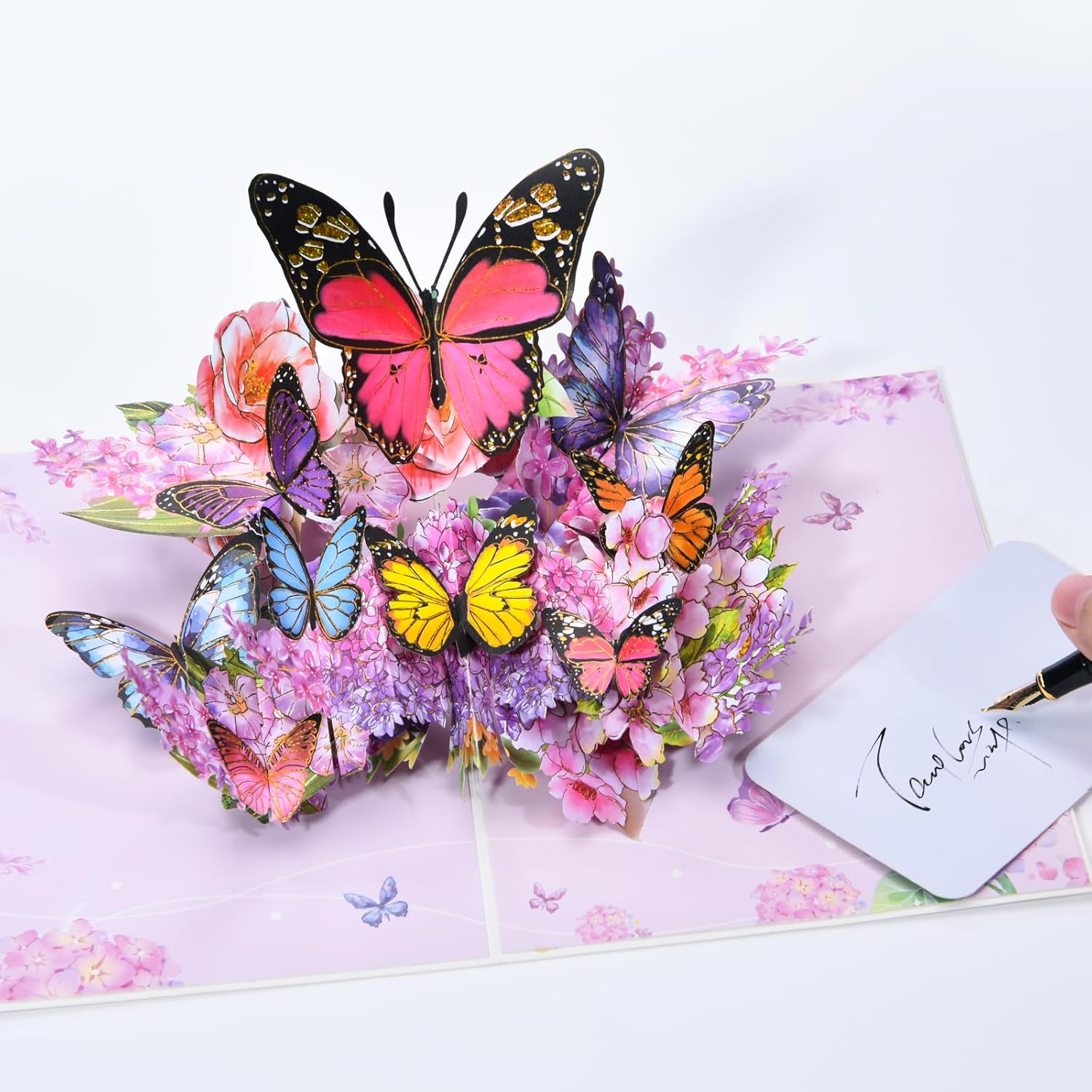 3D Pop-Up Greeting Card,Paper Craft With Laser Cut Details Hollowed Out Paper Carving Floral Butterfly In Bloom Design,Handmade Greeting Card Pop Up Cards Are Suitable For All Occasions - With Envelope And Blank Label (Pink Dancing Butterfly)