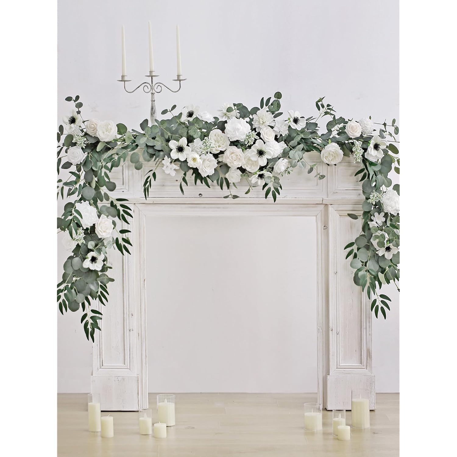 8Ft Eucalyptus And Willow Leaf Garland With Artificial Flowers Fake Flower Peony Rose Vine Greenery Decorative Wall Hanging Plant For Spring Wedding Arch Backdrop Door Arrangement Party Decor