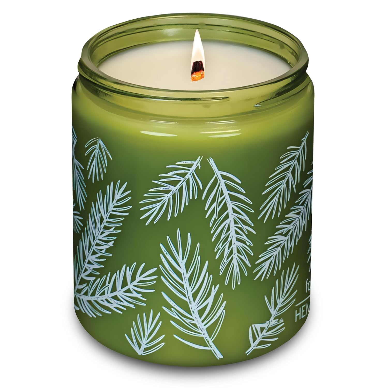 Green Glass Wood Wick Candle Handcrafted With Natural Coconut Wax (Standard 8 Oz, Foxtail Fir)