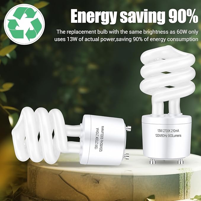 GU24 CFL Light Bulbs T3 Spiral 13W 60W Equivalent 2700K Soft White 900 Lumens 2 Pack