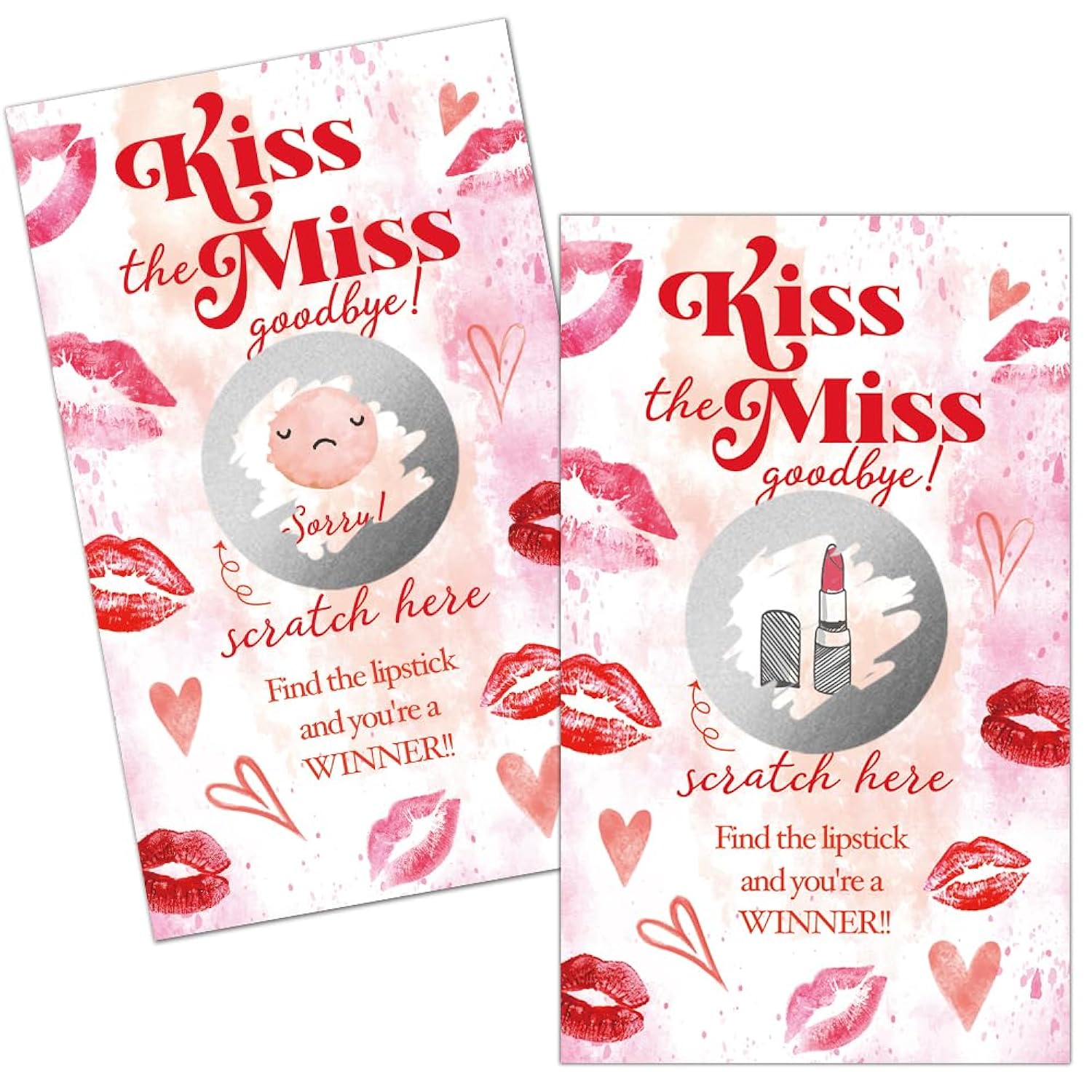 50 Pack Kiss The Miss Goodbye Scratch Off Cards, Lipstick Scratch Game For Bachelor Party Games, Country Wedding Bridal Shower Valentine'S Day Party Lottery Tickets, Wedding Shower Ideas