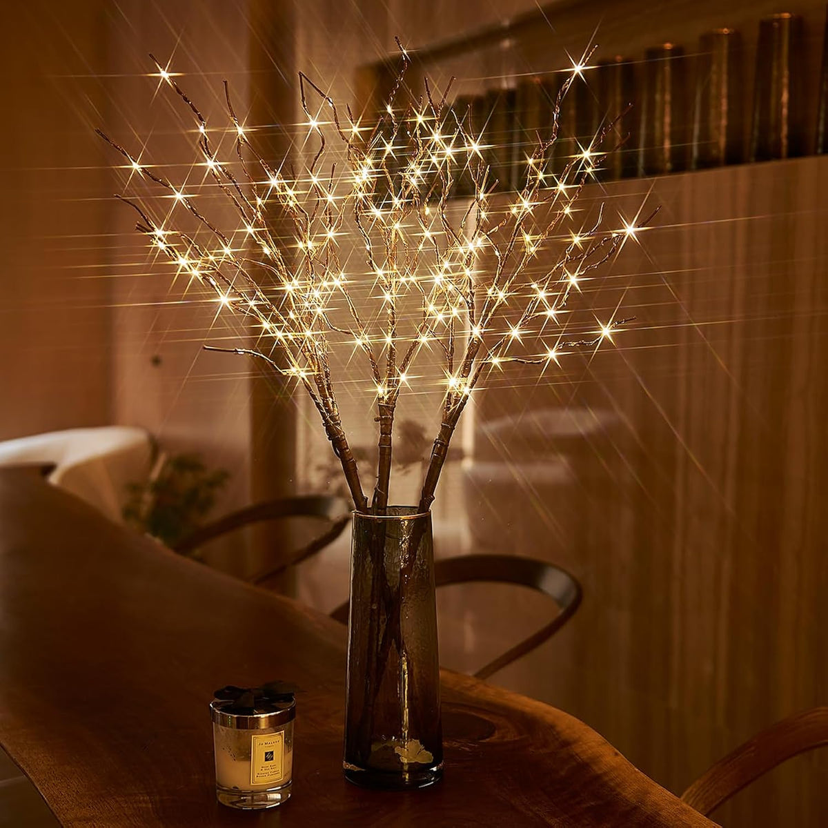 Lighted Branches For Vase 32In Tall 150 Led Plug In, Brown Artificial Willow Lights With Timer Home Christmas Party Mantle Decor