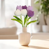 Crochet Flowers, 6Pcs Bring Individual Wrapping Paper Crochet Flower Bouquet Purple Tulips Artificial Flowers Decor Hand Woven Flowers Knitted Flower Bouquet With Packaging