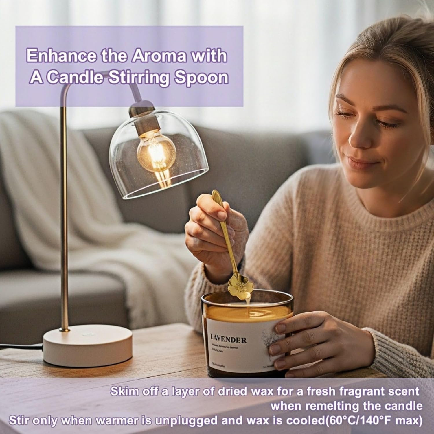 Lavender Wickless Candles For Candle Warmer Lamp, 9Oz Soy Candle With Stirring Spoon & Lid, Wickless Lavender Aroma Ideal For Candle Lamp, Candles Gifts For Women Birthday Christmas Home Aroma