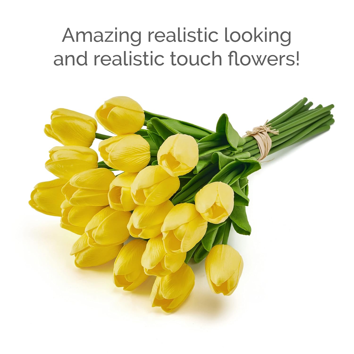 Mikasa Artificial Tulip Bouquet, Realistic Artificial Flowers, 20 Piece 13 Inch, Yellow