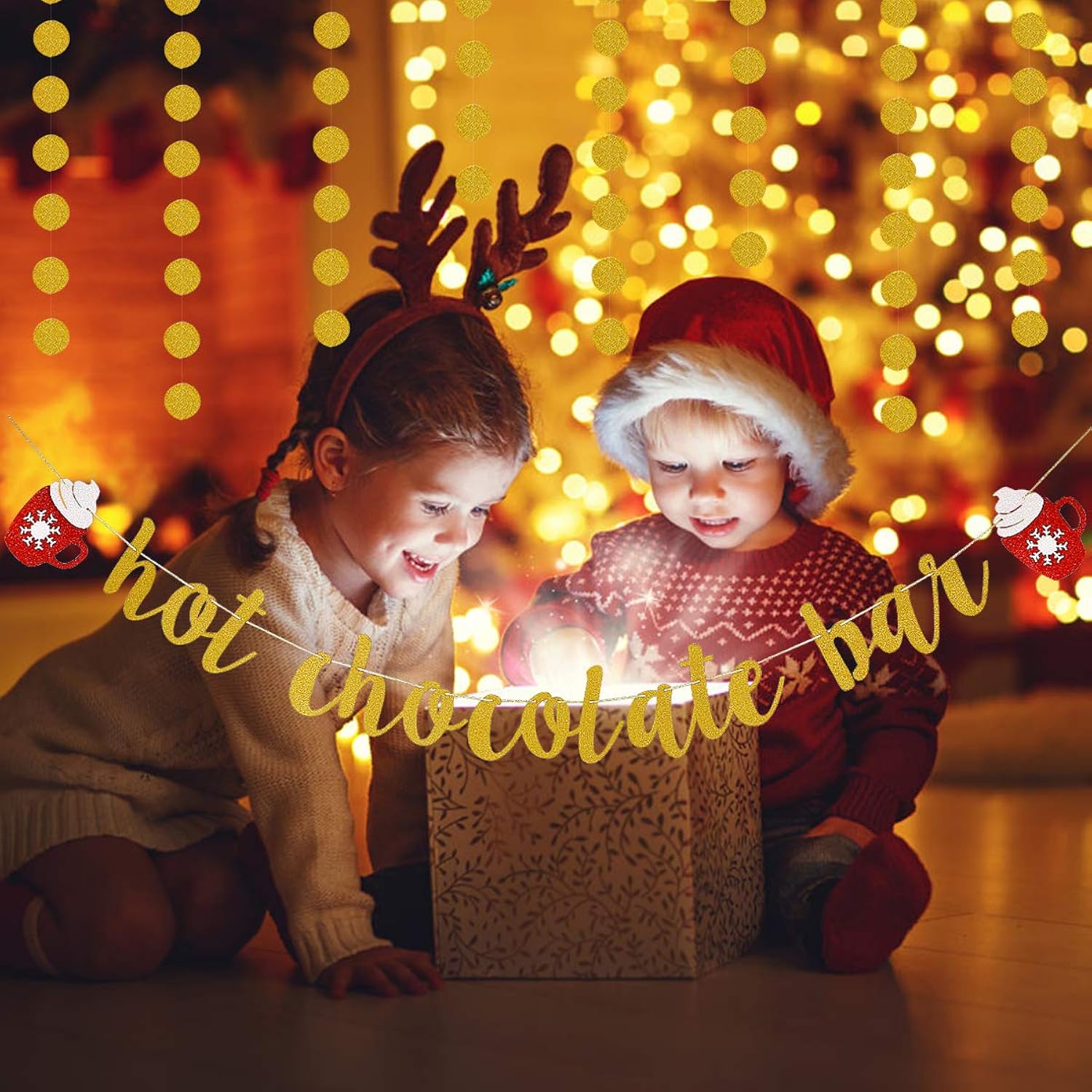 Hot Chocolate Bar Banner Gold Glitter Hot Chocolate Bar Sign Christmas Decorations For Wintertime Holiday Christmas Party New Year Party Decorations