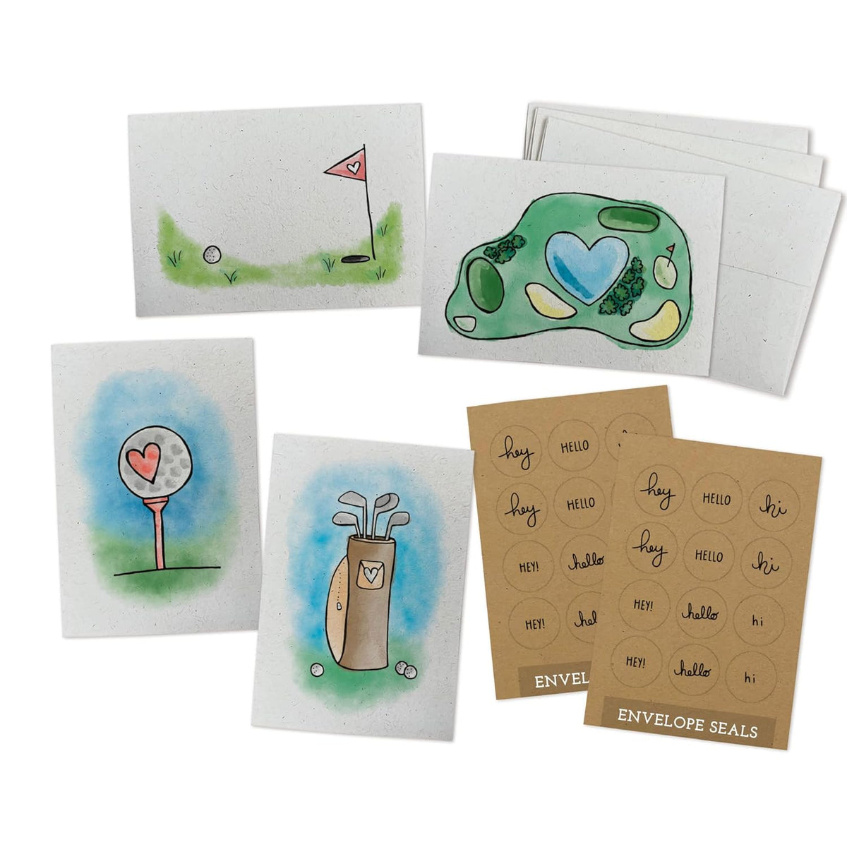 Golf Love Greeting Cards Variety Pack - 24 Note Cards With Envelopes & Kraft Sticker Seals