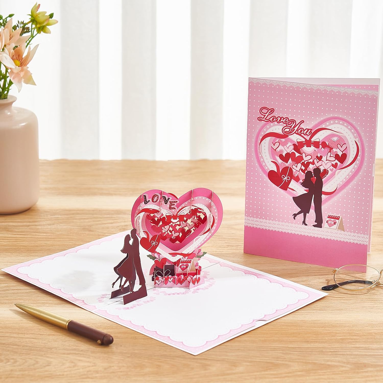 Pop Up Anniversary Card, 3D Lover Hearts Balloons Couple Wedding Card For Wife, Husband, Her, Him, Couple; Ideal Gift For Wedding, Romantic Birthday, Anniversary, Valentines, Mothers Day