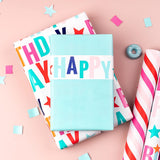Reversible Birthday Wrapping Paper Roll - Mini Roll -Happy Birthday & Teal/Dot & Pink/Stripe And Hot Pink Design - 17 X 120 Inches - 3 Rolls (42.5 Sq.Ft.Ttl.)