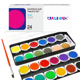 PHOENIX 24 Colors Watercolor Cakes with Plastic Palette & Paint Brush Non Toxic Gouache Paint Travel Watercolor Kit for Students, Beginners