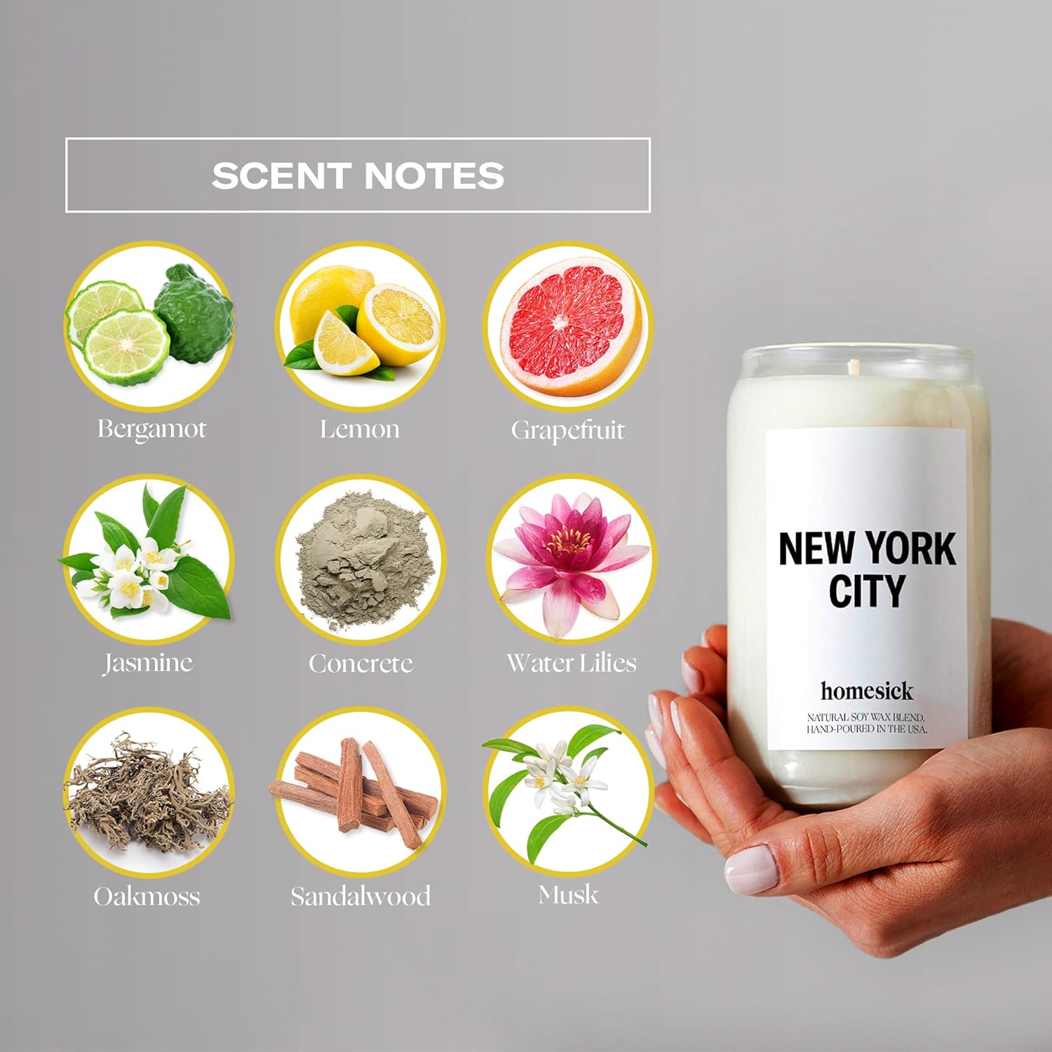 Scented Candles For Home (New York City) - 13.75 Oz Long-Lasting Soy Wax Jar Candle For Women & Men For All Occasions, 60-80 Hours Burn Time - Notes Of Lemon, Grapefruit & Jasmine