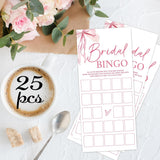 Pink Bow Wedding Shower Games, Bridal Bingo Wedding Games For 25 Guests, Engagement Shower Party Cards, Engagement & Bridal Party Supplies-4X9 Inch-A08