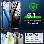 iPhone 16 Waterproof Case, IPX8, Full Body Shockproof, Built-in Screen, 6.1"