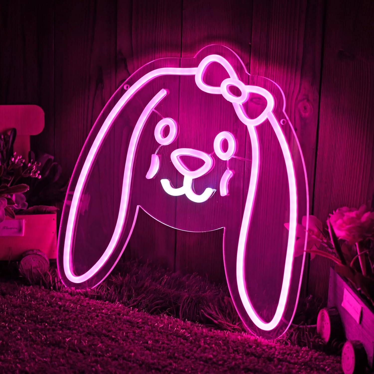 Bunny Neon Sign, Bunny Led Sign For Wall Decor, Birthday Gifts, Bedroom Home Decorations, 13" X 12.6", Dimmable, Usb Powered, Pink