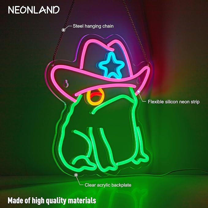 Cowboy Toad Neon Sign Dimmable USB LED Frog Wall Light 13.8 x 12.6 Inch for Man Cave Pub Room Decor