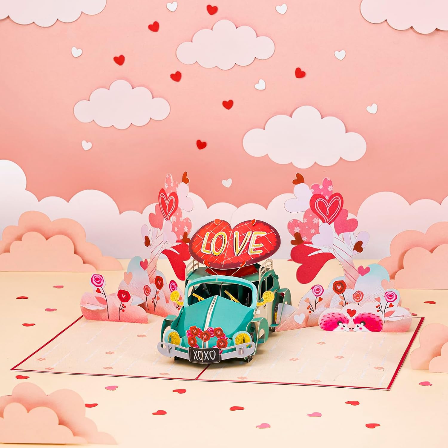 Love Car Valentines Pop Up Card, Blue Beetle For Love, Birthday, All Occasion, Just Because, Gift For Him, Husband, Boyfriend, Crush, Father, 5X7 - Includes Envelope And Message Note