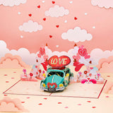 Love Car Valentines Pop Up Card, Blue Beetle For Love, Birthday, All Occasion, Just Because, Gift For Him, Husband, Boyfriend, Crush, Father, 5X7 - Includes Envelope And Message Note