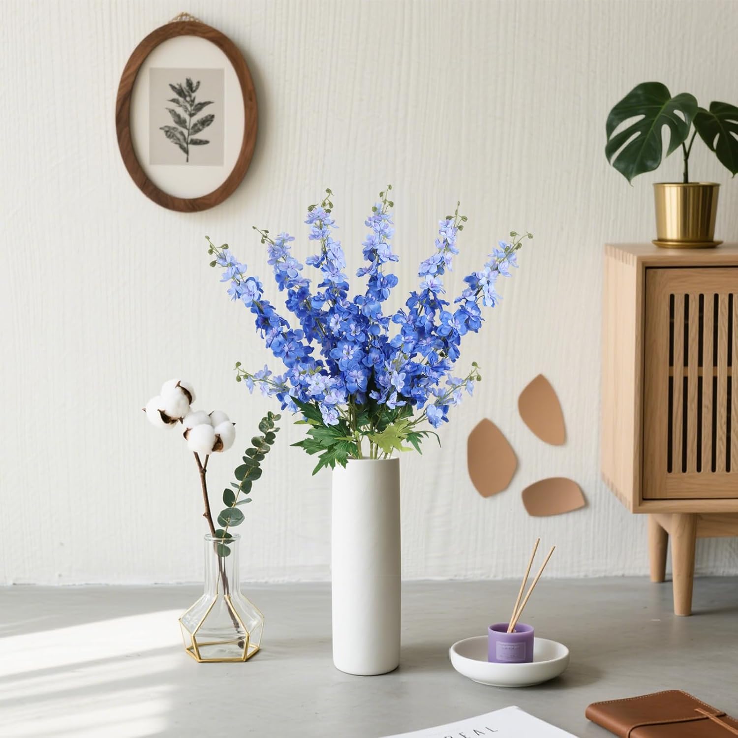 6Pcs Blue Delphinium Artificial Flowers 37.4’’ Faux Silk Larkspur Flowers Long Stem Artificial Flowers For Tall Vase Table Home Wedding Party Garden Decor(Blue)