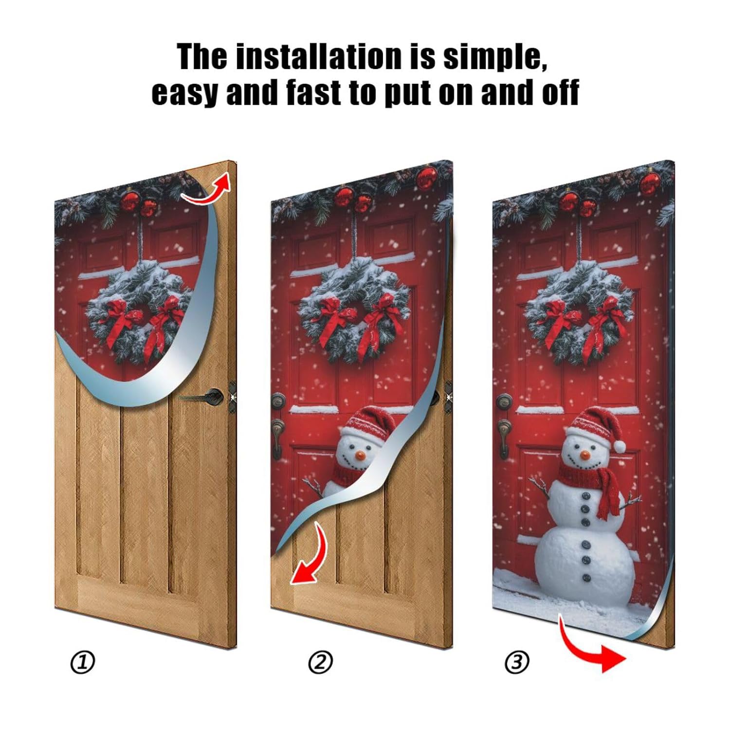 Christmas Snowman Door Cover, Stretch Fabric Backdrop Porch Covers For Home Party Holidays Decoration, 35X79 In