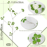 3 Pcs Artificial Greenery Stems Plants With White Roses Flowers 29.5" Faux Branches For Vase Filler Fake Ficus Twig Plants For Home Office Party Wedding Shop Spring Summer Fall Decoration