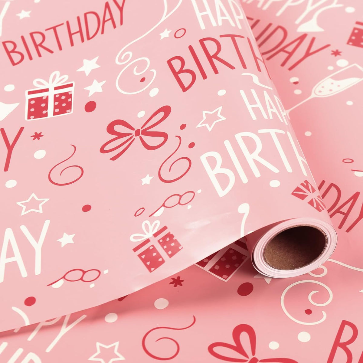 Birthday Wrapping Paper Roll, Pink Gift Wrapping Paper For Small & Medium Gifts, 17 Inch X 33 Feet, Birthday Party Gift Wrap