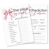 The Price Is Right & Predictions Advice Theme Baby Shower Game Activities-30 Pink Bow & Flowers Double-Sided Game Cards(5’’X7 ’’) For Boys & Girls-Gender Natural Decorations & Supplies-A05