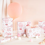 Pink Fox Wrapping Paper Roll For Kids Girls, Sweet Baby Fox With Clouds Stars Balloons Hearts Gift Wrap For 1St Baby Girl Birthday, Baby Shower, Newborn Party Gift, 17 In X 16.4 Ft