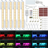 RGB Under Cabinet LED Lighting Kit with Warm White Light Dimmable Linkable LED Light Bars Plug In Setup
