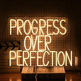 Progress Over Perfection Neon Sign Warm White USB Dimmable LED Wall Light for Classroom Bedroom Decor