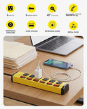 Heavy Duty Metal Surge Protector Power Strip 6 Outlets Individual Switches 1200J 6FT 14AWG Flat Plug