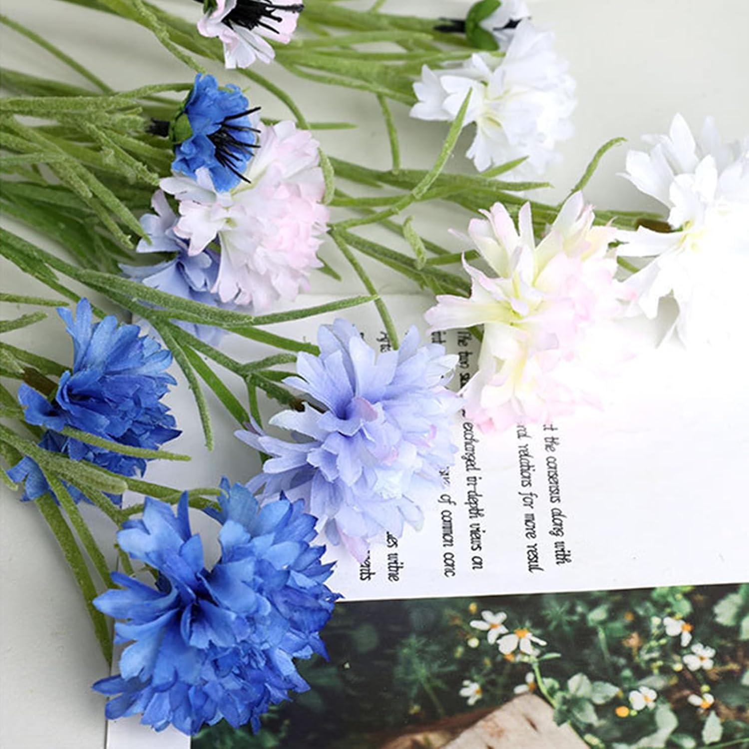 4Pcs 27.56" Blue Artificial Cornflower Stems Chrysanthemum Centaurea Cyanus Wildflowers Silk Cornflower Bunches Fake Flowers Bulk Faux Bachelor'S Button For Vase Bouquet Wedding Home Party Decor