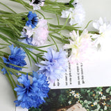 4Pcs 27.56" Blue Artificial Cornflower Stems Chrysanthemum Centaurea Cyanus Wildflowers Silk Cornflower Bunches Fake Flowers Bulk Faux Bachelor'S Button For Vase Bouquet Wedding Home Party Decor