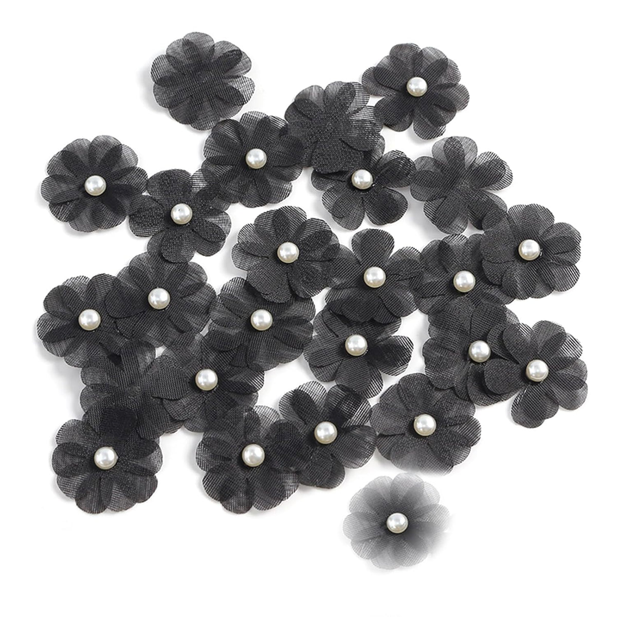30Pcs Mini Artificial Flower Wedding Home Decorations Diy Clothing Headdress Headwear Crafts Fake Rose Flower Accessory Pearl Flower Accessories, Black