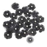 30Pcs Mini Artificial Flower Wedding Home Decorations Diy Clothing Headdress Headwear Crafts Fake Rose Flower Accessory Pearl Flower Accessories, Black