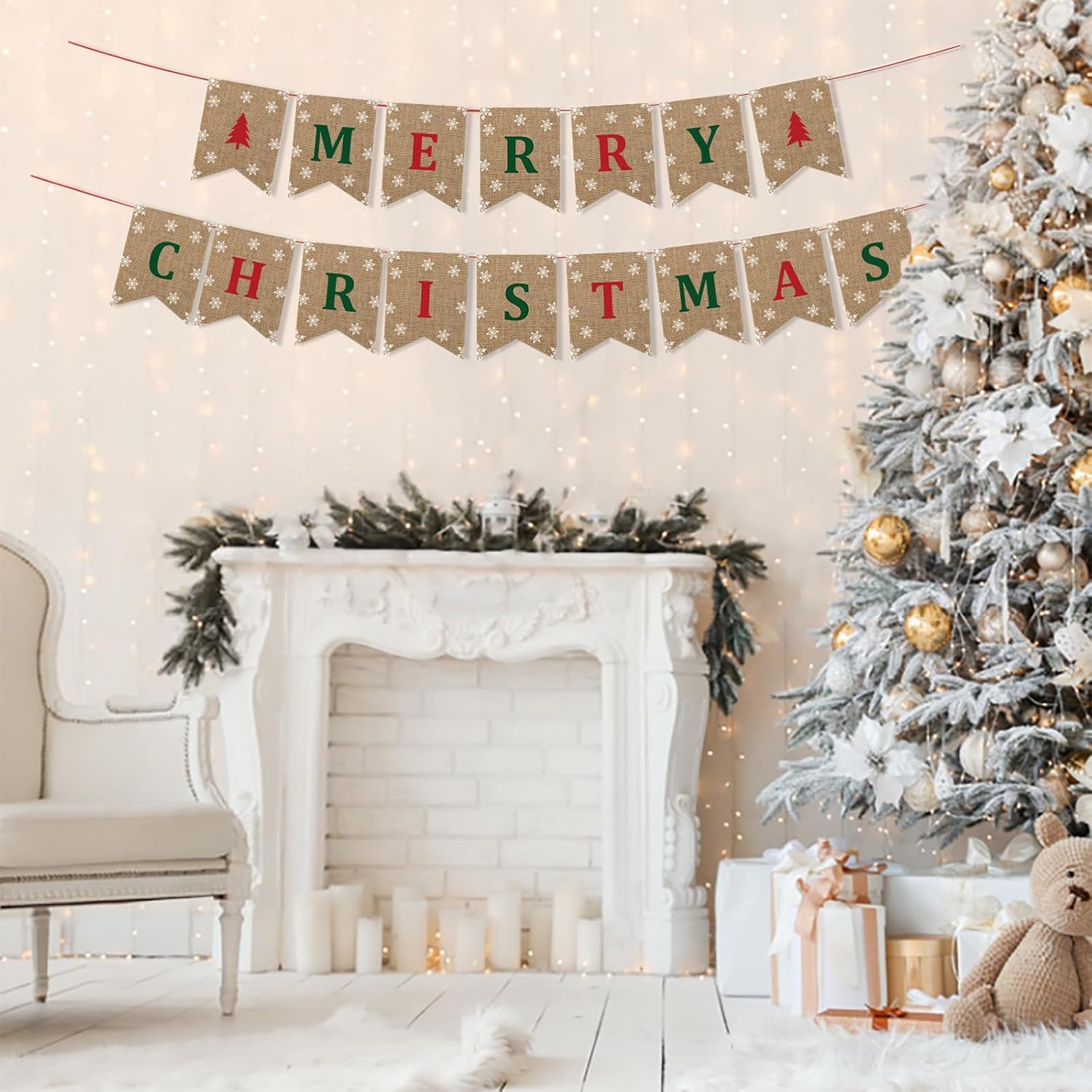 Merry Christmas Banner - Classic Xmas Pennant Party Decoration For Festive Celebrations