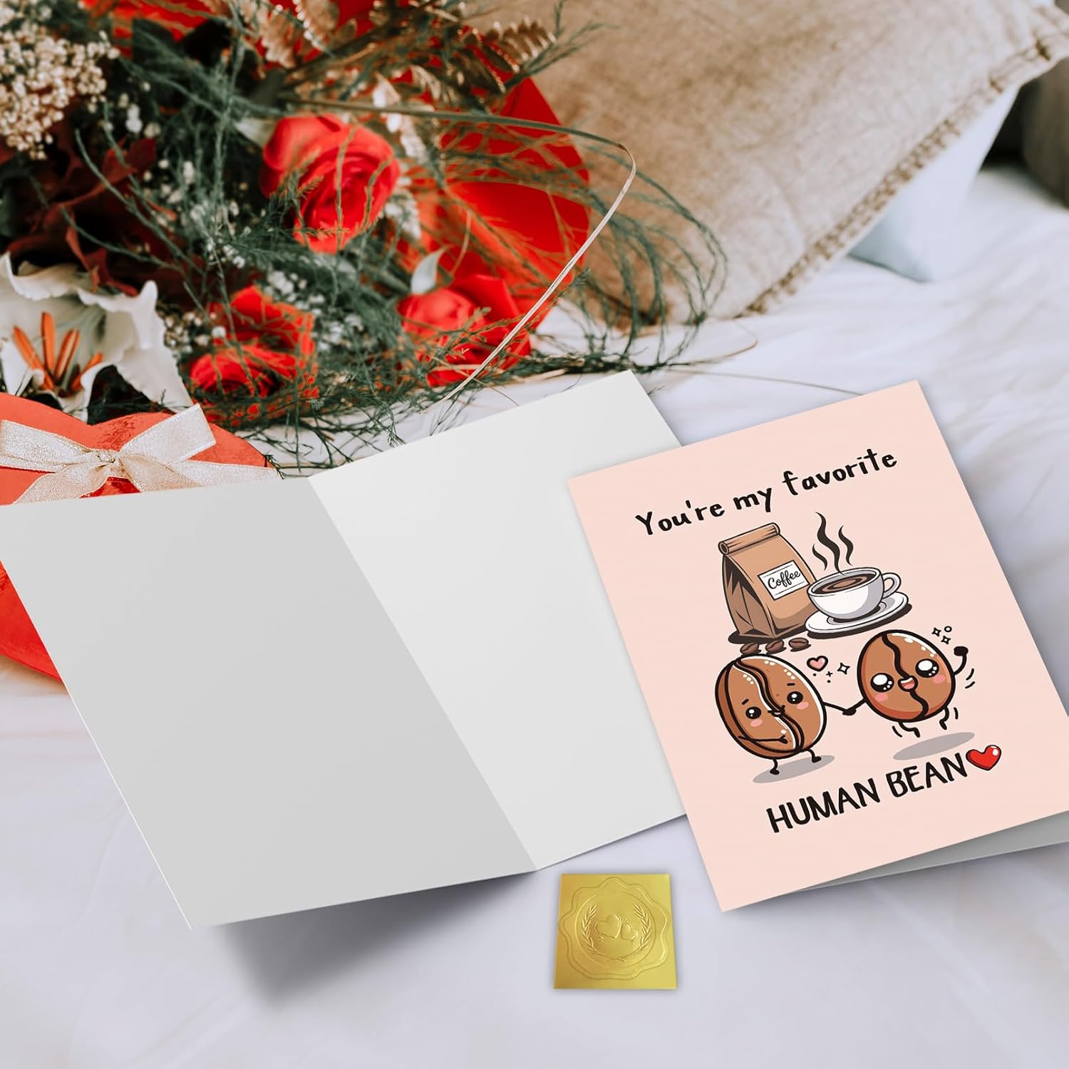 Happy Coffee Pun Anniversary Card For Husband Wife, Funny Human Bean Birthday Card For Boyfriend Girlfriend, Unique Birthday Gift For Coffee - Lover Dad Mom