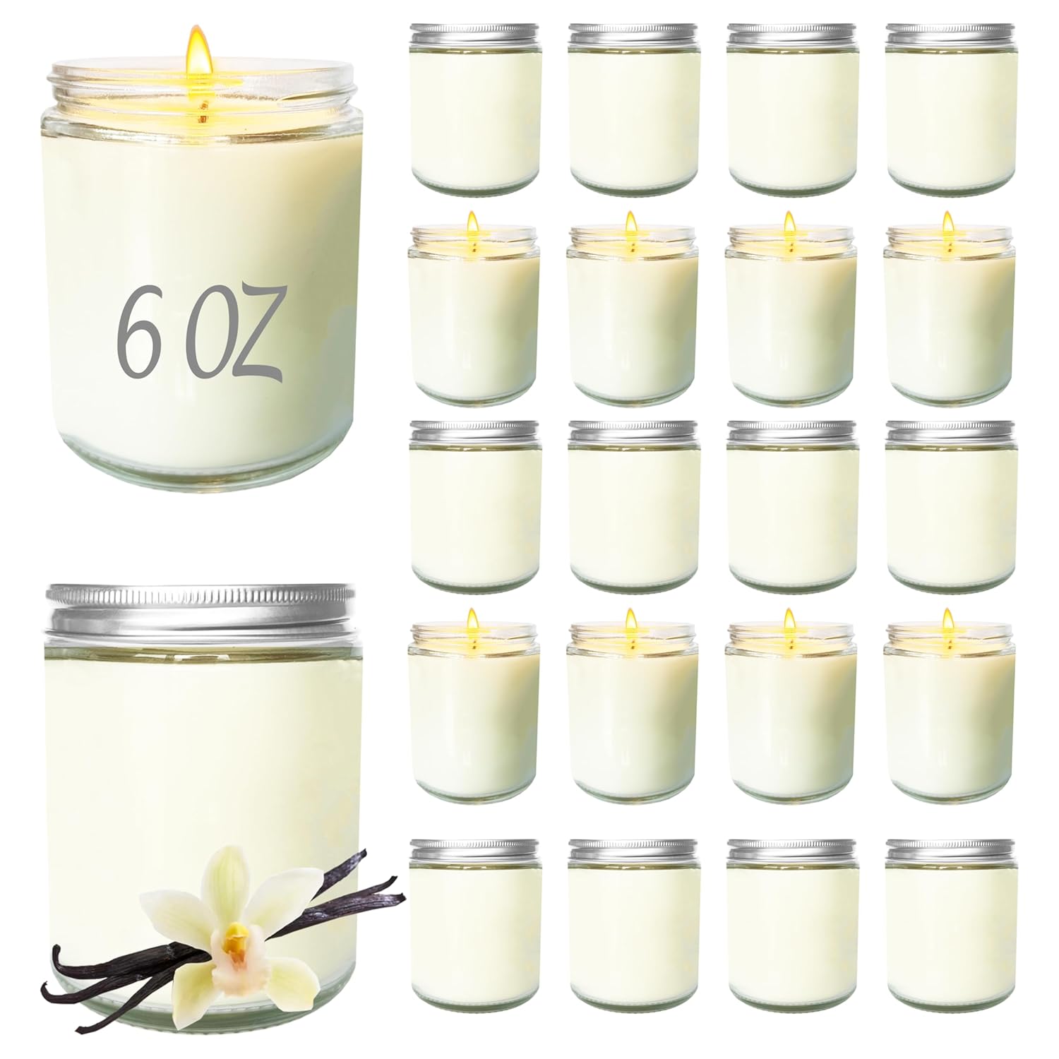 24 Pcs 6 Oz Vanilla Scented Soy Candles Set,Mason Jar Bulk Candles For Gifts,Aromatherapy Candle,Great Stress Relieving Scented Candle For Girls As A Gift For Birthdays, Weddings And More!